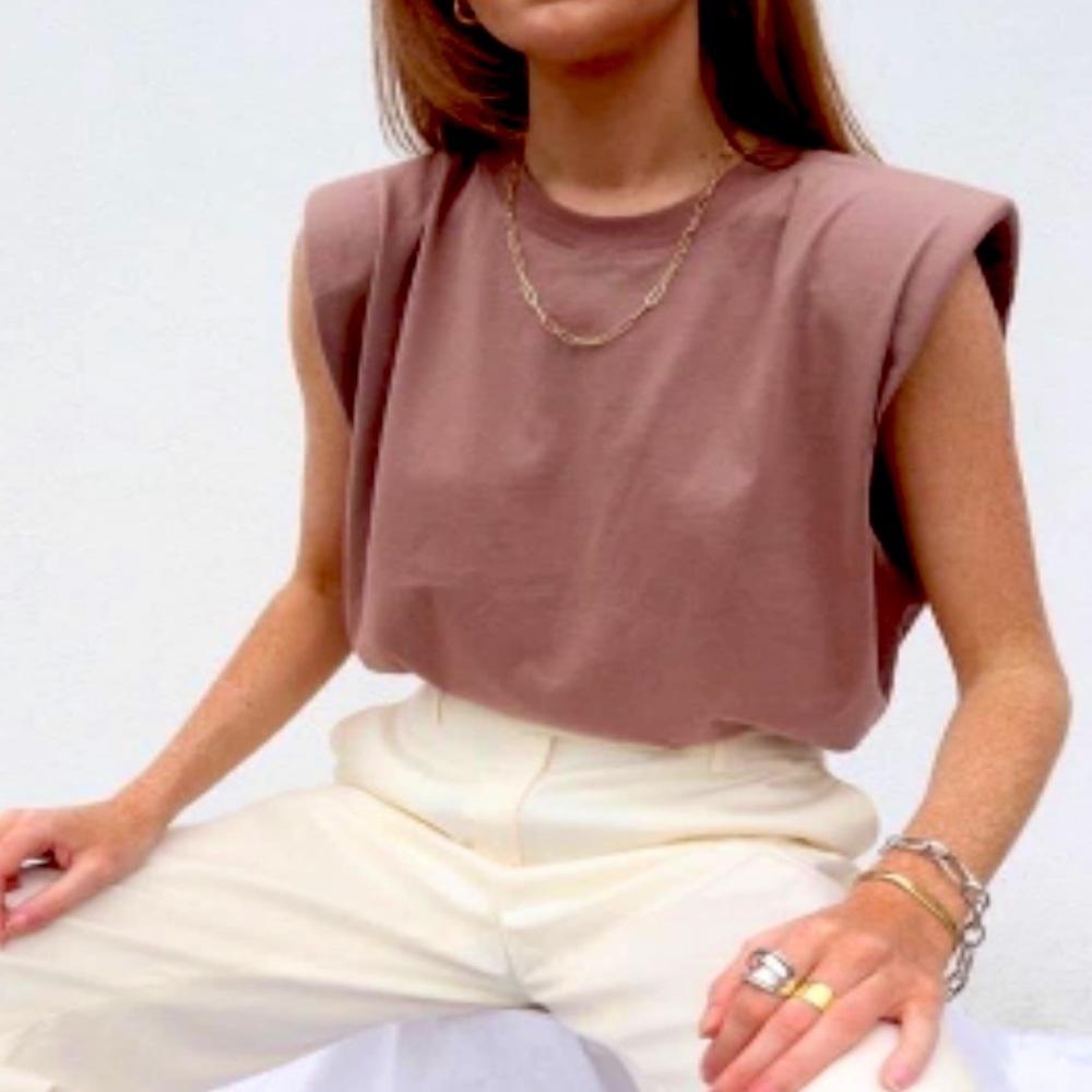 Blanc Clothing Sleeveless Top Dusty Rose / Mauve Crew Neck Shoulder Padded